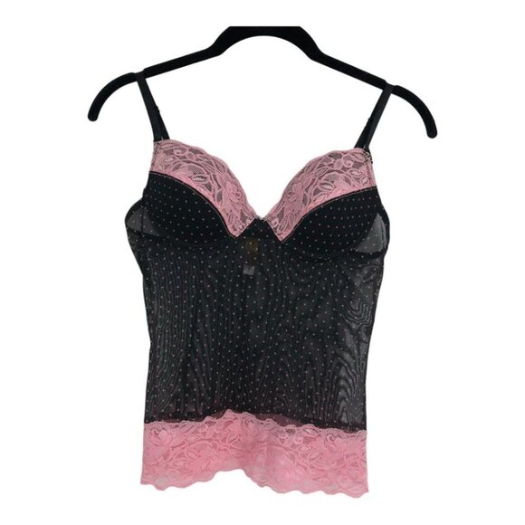 Donna L'oren Gold Label Black Pink Polka Lace Babydoll Cami Lingerie Bra Top S - Picture 12 of 12